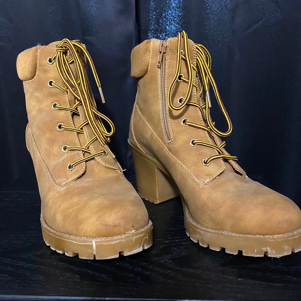Camel Heel Combat Booties